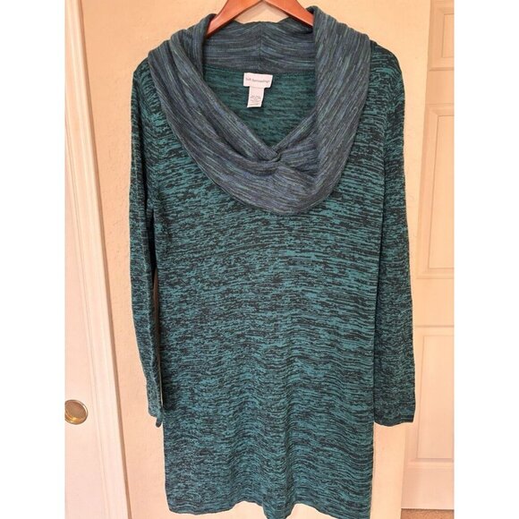 Soft Surroundings Green Contrast Sweater Dress, Cowl Neck Size L - Picture 1 of 5